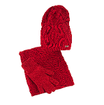 Conjunto de invierno: gorro con bufanda y guantes rojos