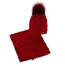 Conjunto de invierno: gorro, bufanda, guantes con pompón.