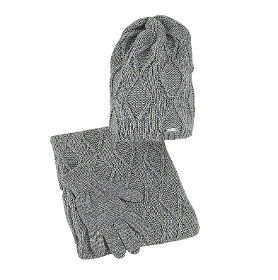 Conjunto de invierno para mujer, gorro, bufanda y guantes grises