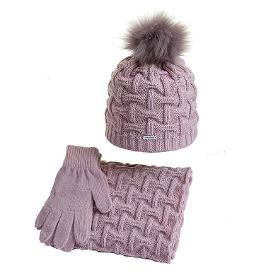 Conjunto de invierno para mujer, gorro, bufanda y guantes para niña, rosa